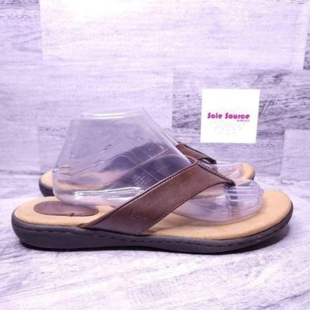 BOC Vegan Leather Slip on Thong Flat Sandals Brown Women's sz 10